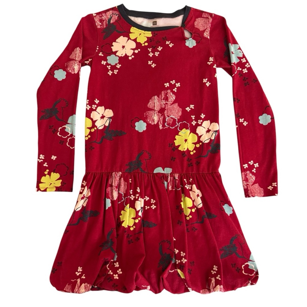 Tea Collection Girls Red Floral Long Sleeve Dress w/Bubble Skirt - Size 12!